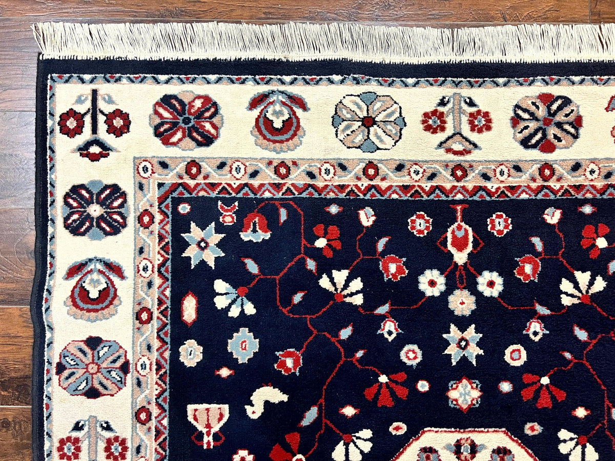 Belgium Power Loomed Rug 5.6 x 7, Navy Blue and Ivory, Heriz Pattern, Vintage Oriental Carpet - Jewel Rugs, view 7