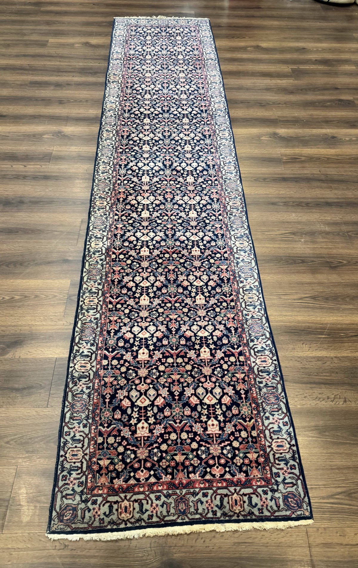 Indo Persian Runner Rug 2.8 x 12, Navy Blue, Floral, Fine 270 KPSI - Jewel Rugs, view 13