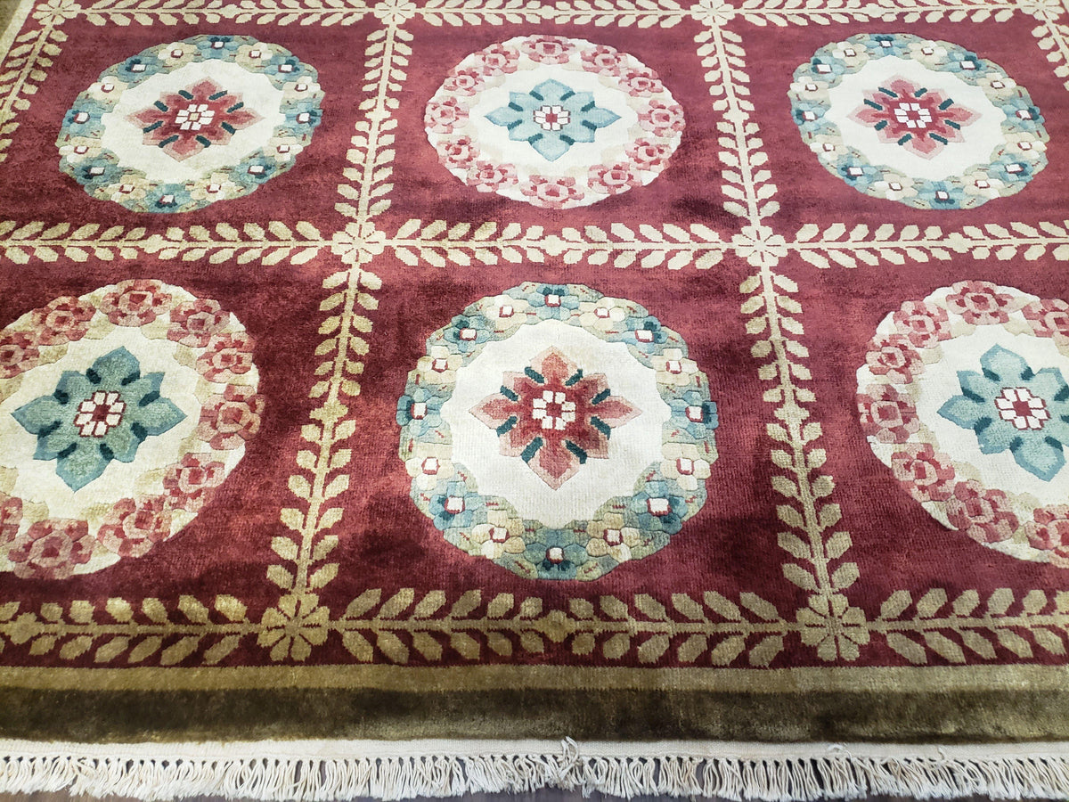 Nepalese Aubusson Panel Rug 6x9, Red & Ivory Soft Plush Tibetan Pile Rug, Wool Hand-Knotted Carpet, 6 x 9 Elegant Area Rug, Office Room Rug - Jewel Rugs, view 6