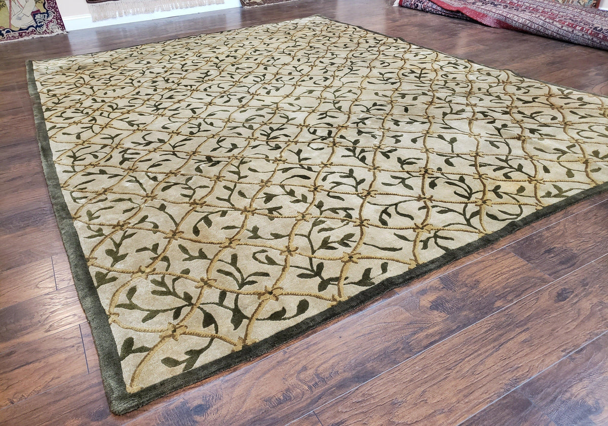 Vintage Tibetan Nepalese Area Rug 9x12, Wool Hand-Knotted, Beige Nepali Soft Pile Carpet, 9 x 12 Living Room Modern Dining Room Rug - Jewel Rugs, view 2