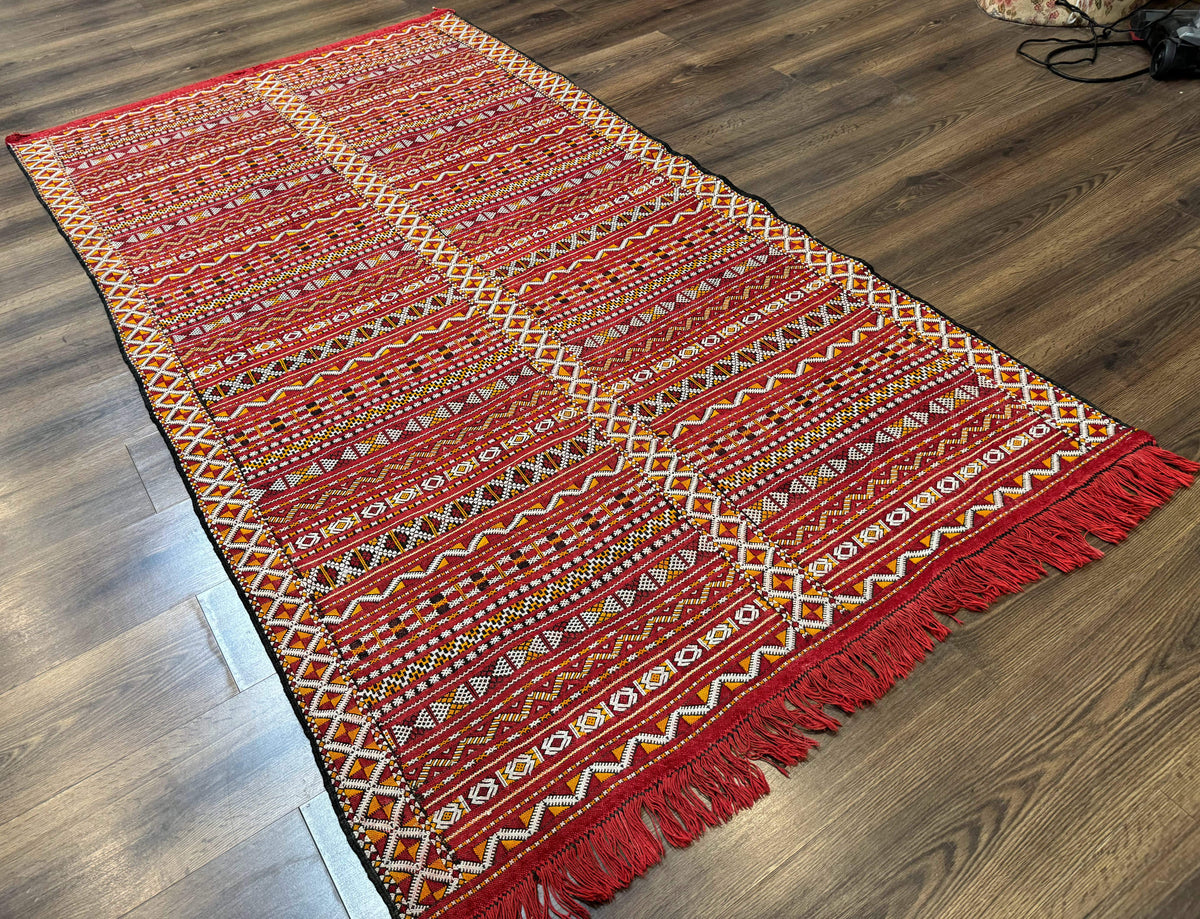 Moroccan Kilim Rug 4x8, Flatweave, Bohemian, Red Ivory Orange - Jewel Rugs, view 13