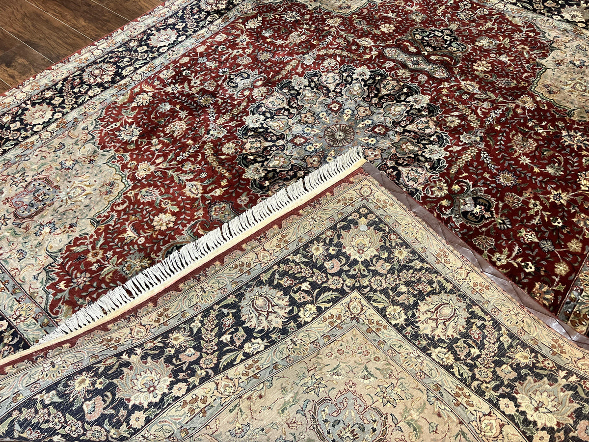 Pak Persian Rug 8x10, Wool Hand Knotted Vintage Carpet, Dark Red & Navy Blue, Dome Design Floral Medallion Rug, 8 x 10 Oriental Rug - Jewel Rugs, view 11