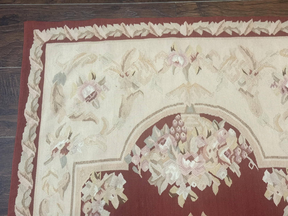 Aubusson Runner Rug 3x10, European Design, Red and Beige, Elegant, Handmade Wool Rug - Jewel Rugs, view 7