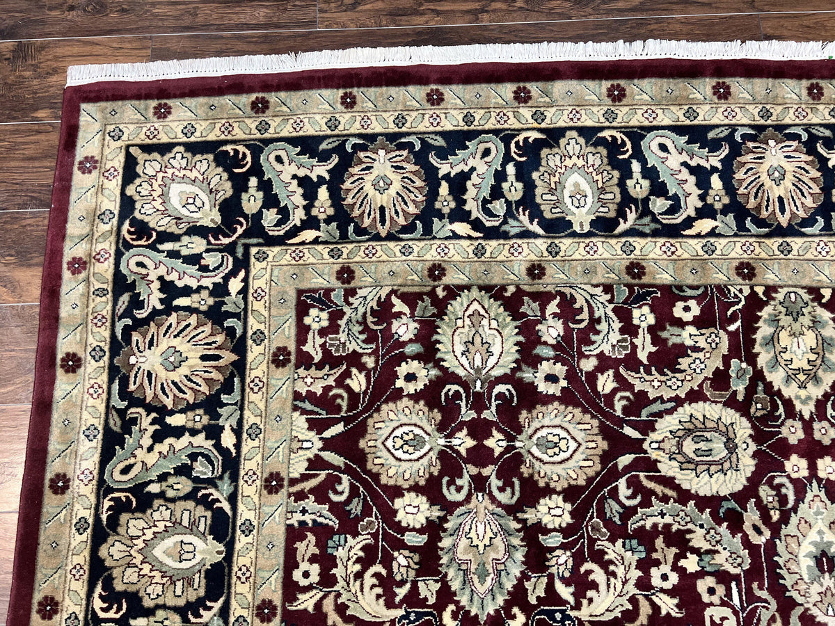 Indo Persian Rug 10x14, Floral Allover, Maroon, Handmade Hand Knotted VIntage Wool Rug, Large Oriental Carpet - Jewel Rugs, view 7