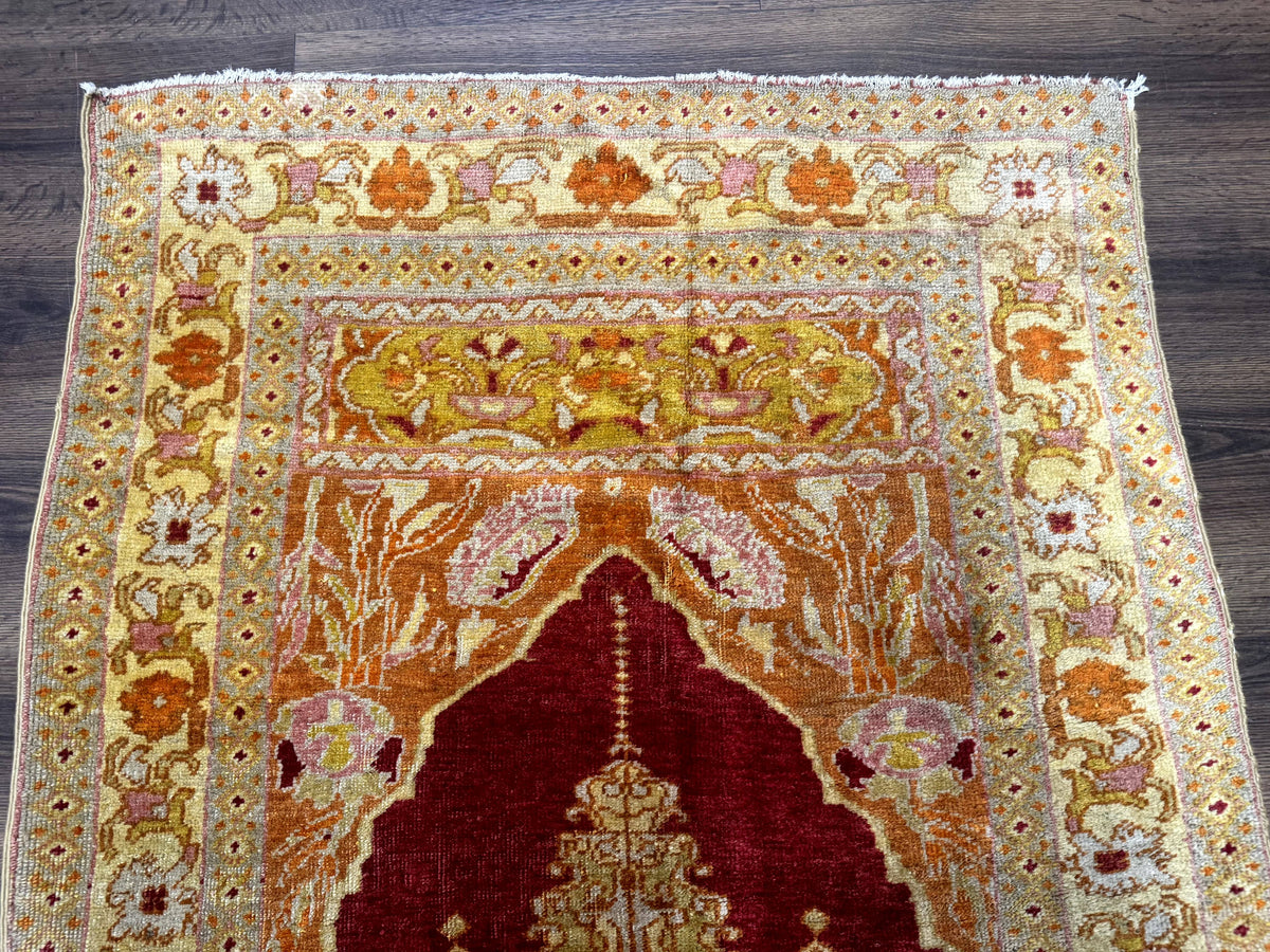 Antique Turkish Prayer Rug 4x6, Red and Golden Mustard, Mihrab Design, Anatolian Carpet - Jewel Rugs, view 4