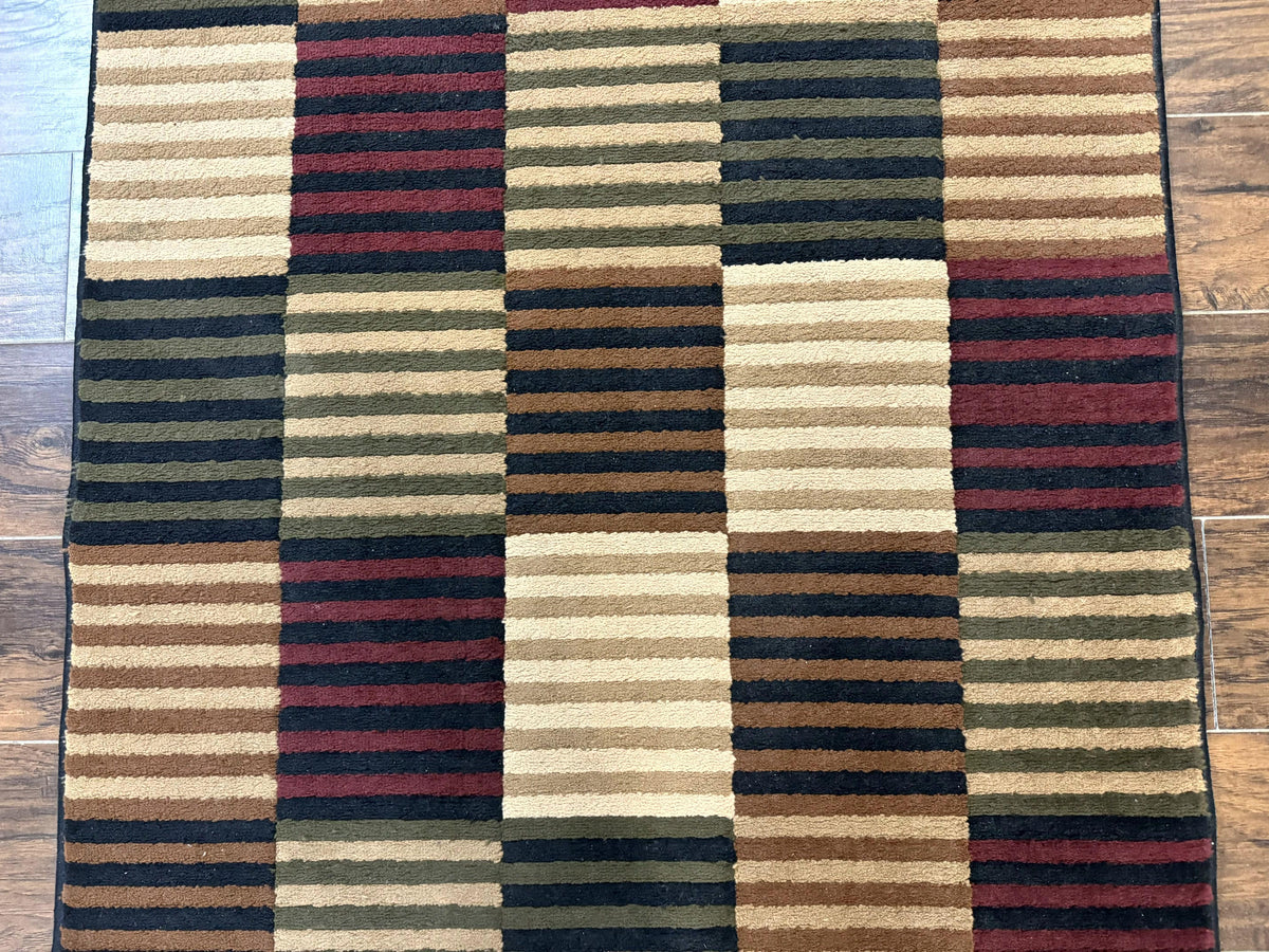 Vintage Power Loomed Rug 3.6 x 5, Brown Beige Black Tan, Box Design - Jewel Rugs, view 5