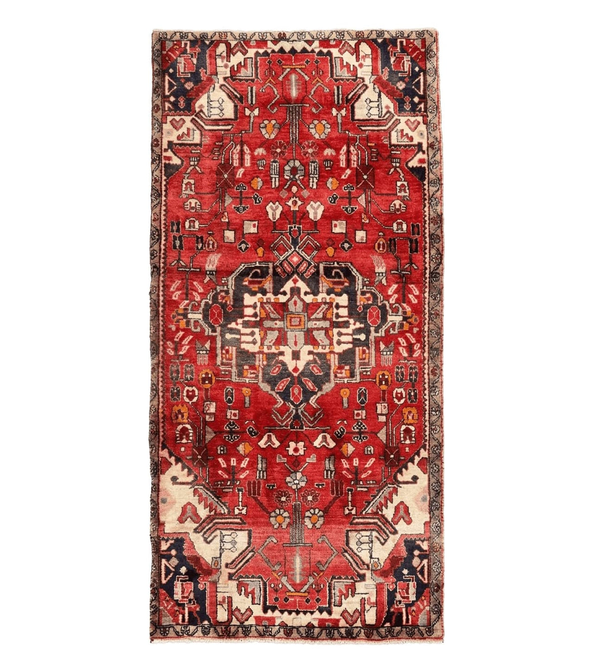 Antique Persian Tribal Rug 4 x 8, Geometric Medallion, Boho Rug, Wool Handmade Rug, Red 4x8 Rug, Persian Hamadan Rug - Jewel Rugs