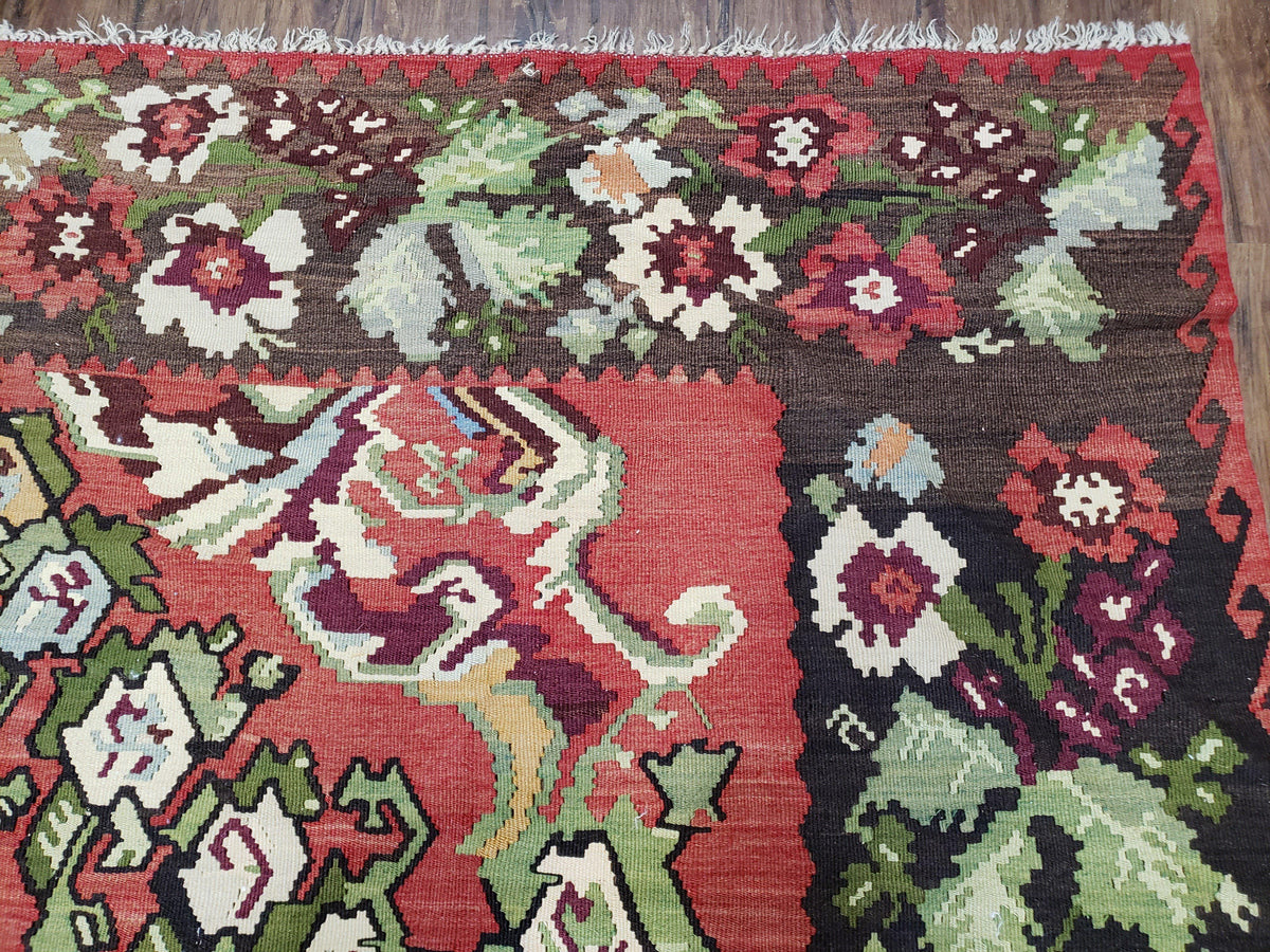 Karabakh Rug 8x11, Caucasian Kilim Rug, Vintage Antique Turkish Anatolian Azerbaijani Carpet, Wool Red & Black Hand-Woven 8 x 11 Living Room - Jewel Rugs, view 8