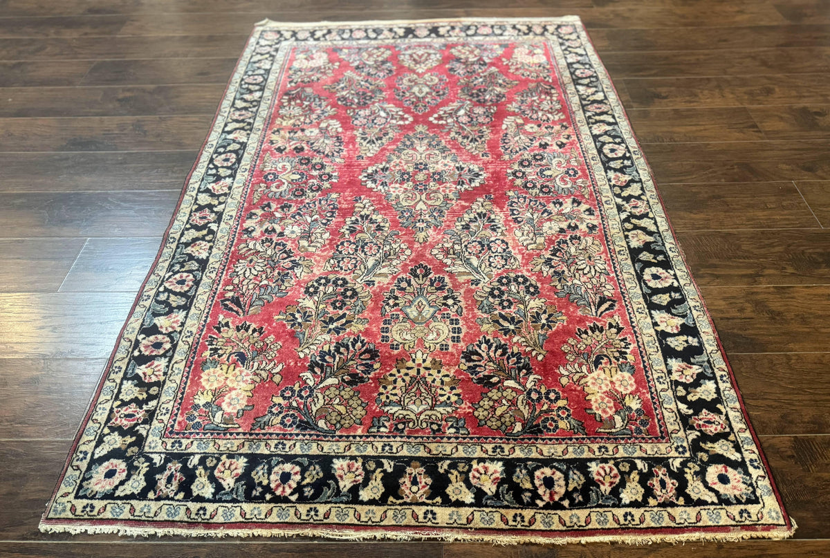 Antique Persian Sarouk Rug 4x7, Floral, Red 1920s Persian Wool Carpet - Jewel Rugs, view 2