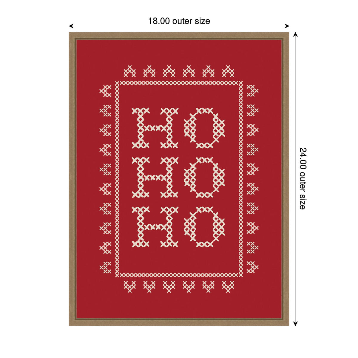 Ho Ho Ho Cross Stitch Red by Kikiandnim Framed Canvas Wall Art Print