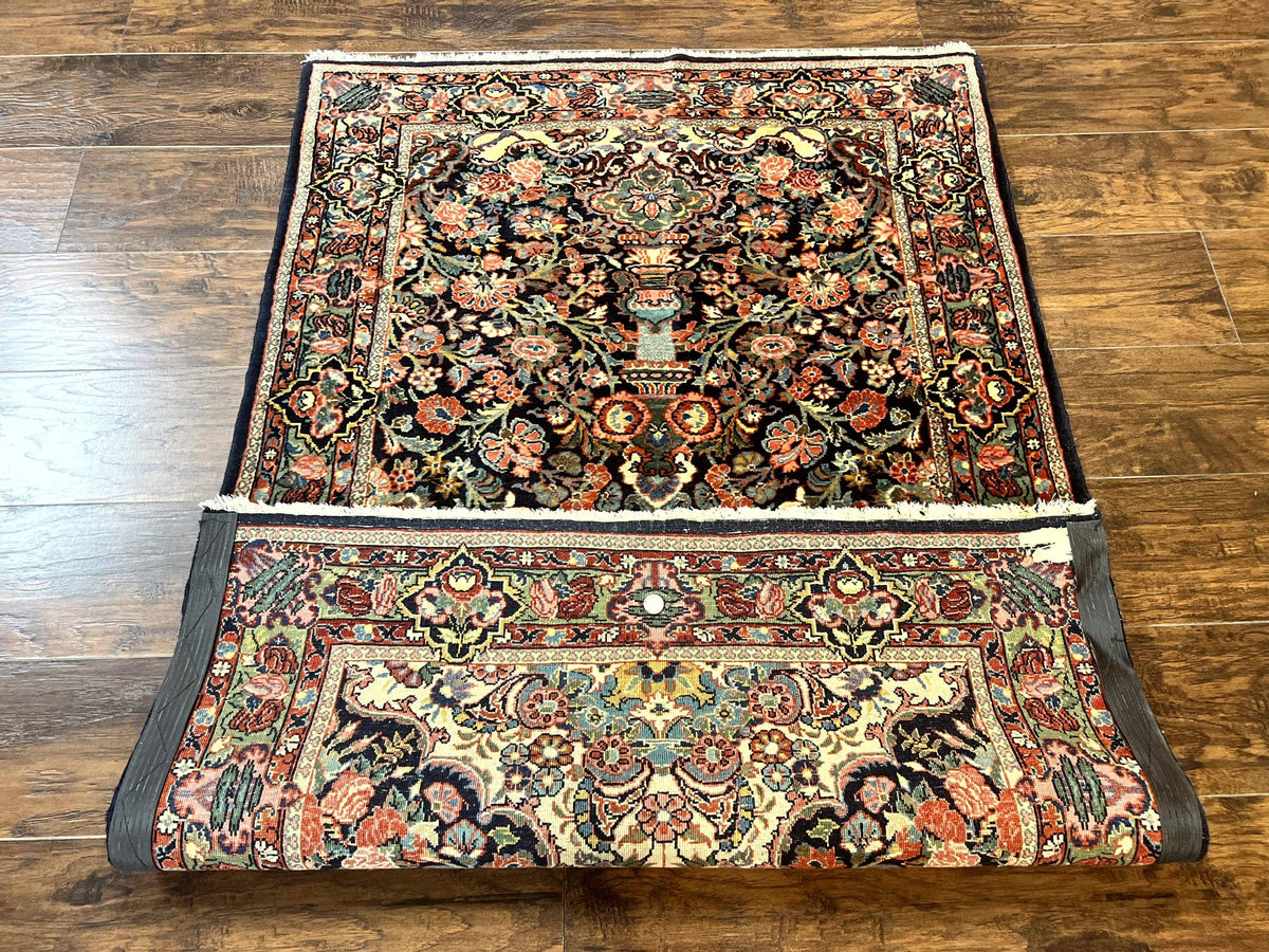 Persian Saoruk Rug 4x5, Navy Blue and Red, Floral, Antique Persian Wool Carpet, Handmade - Jewel Rugs, view 11