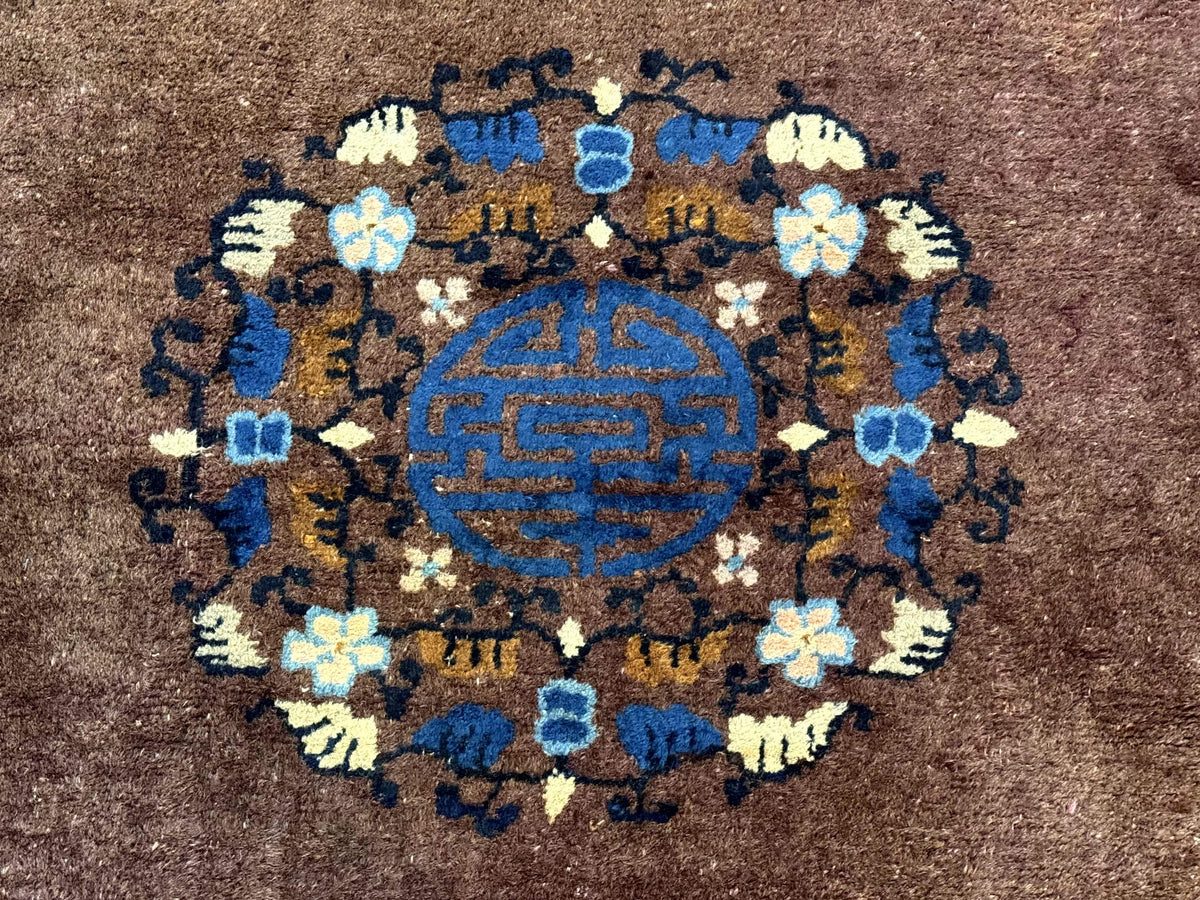 Antique Chinese Wool Rug 9x11, Large Chinese Art Deco Rug, Peking Rug, Brown and Blue, Open Field, Fete Rug - Jewel Rugs, view 5