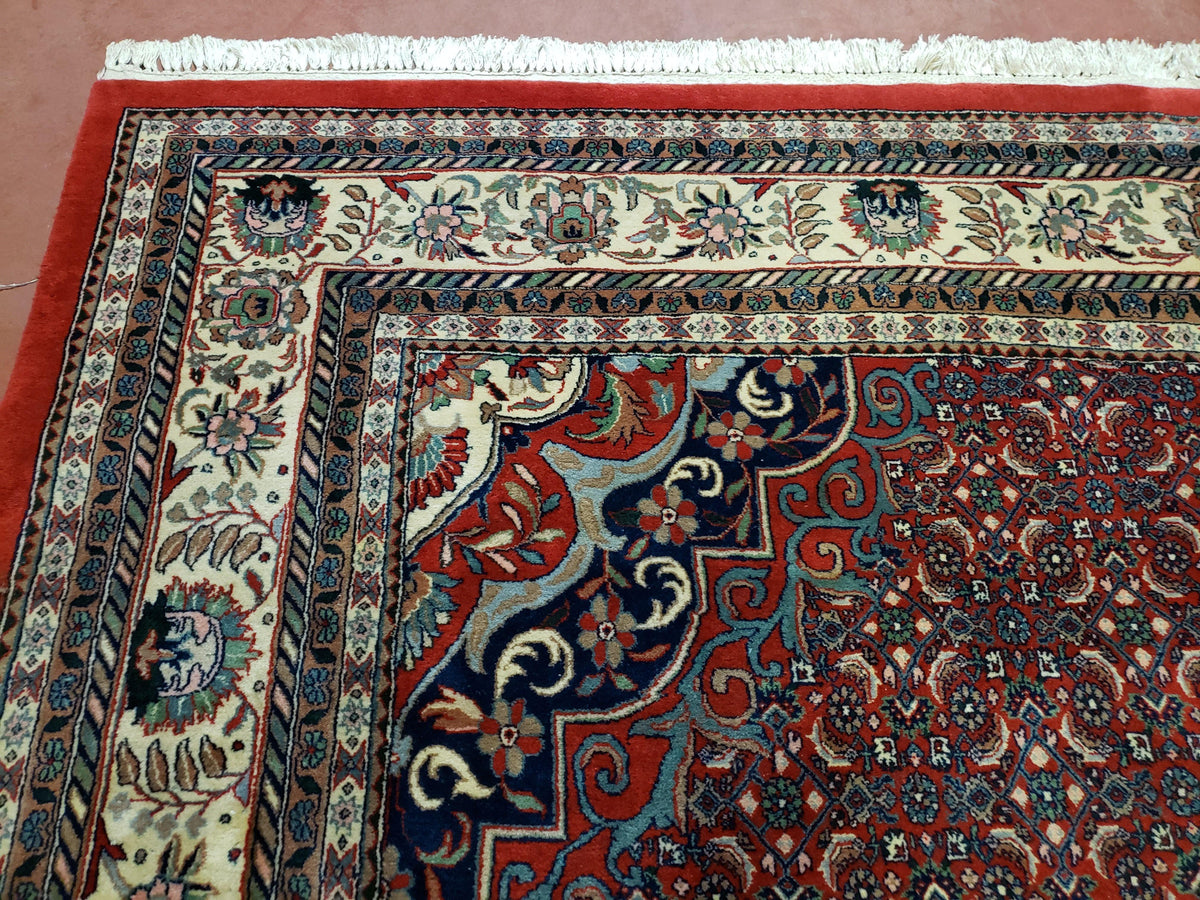 Indian Rug 9x12 Red Indo Bidjar Rug 9x12 Vintage Rug Allover Pattern Medallion Rug Wool Rug Nice Persian Design - Jewel Rugs, view 5