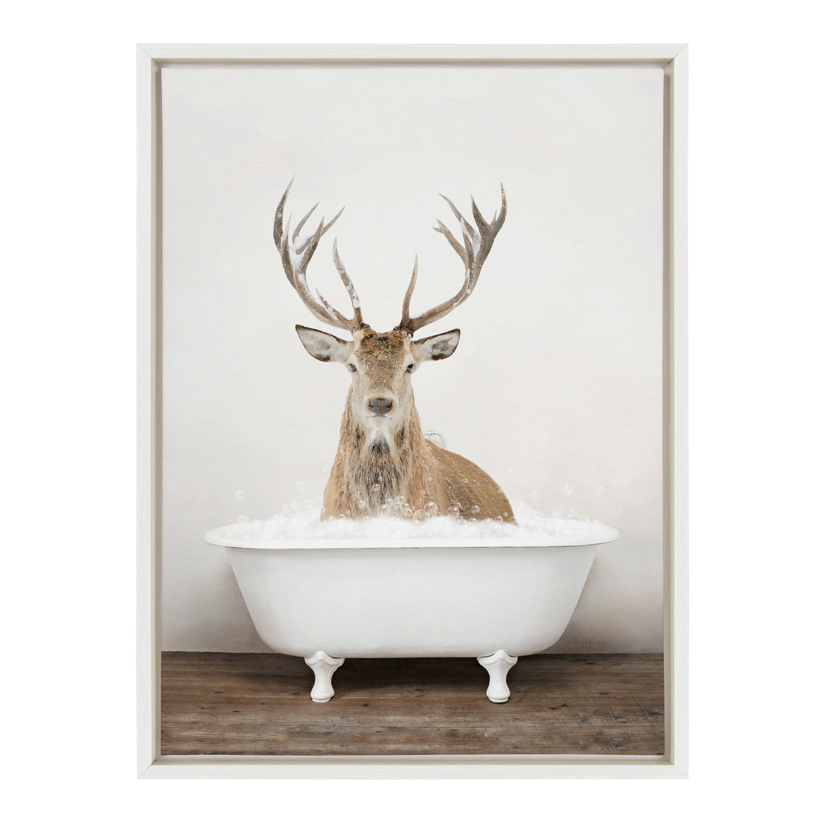 Sylvie Male Deer in Rustic Bath Framed Canvas by Amy Peterson Art Studio