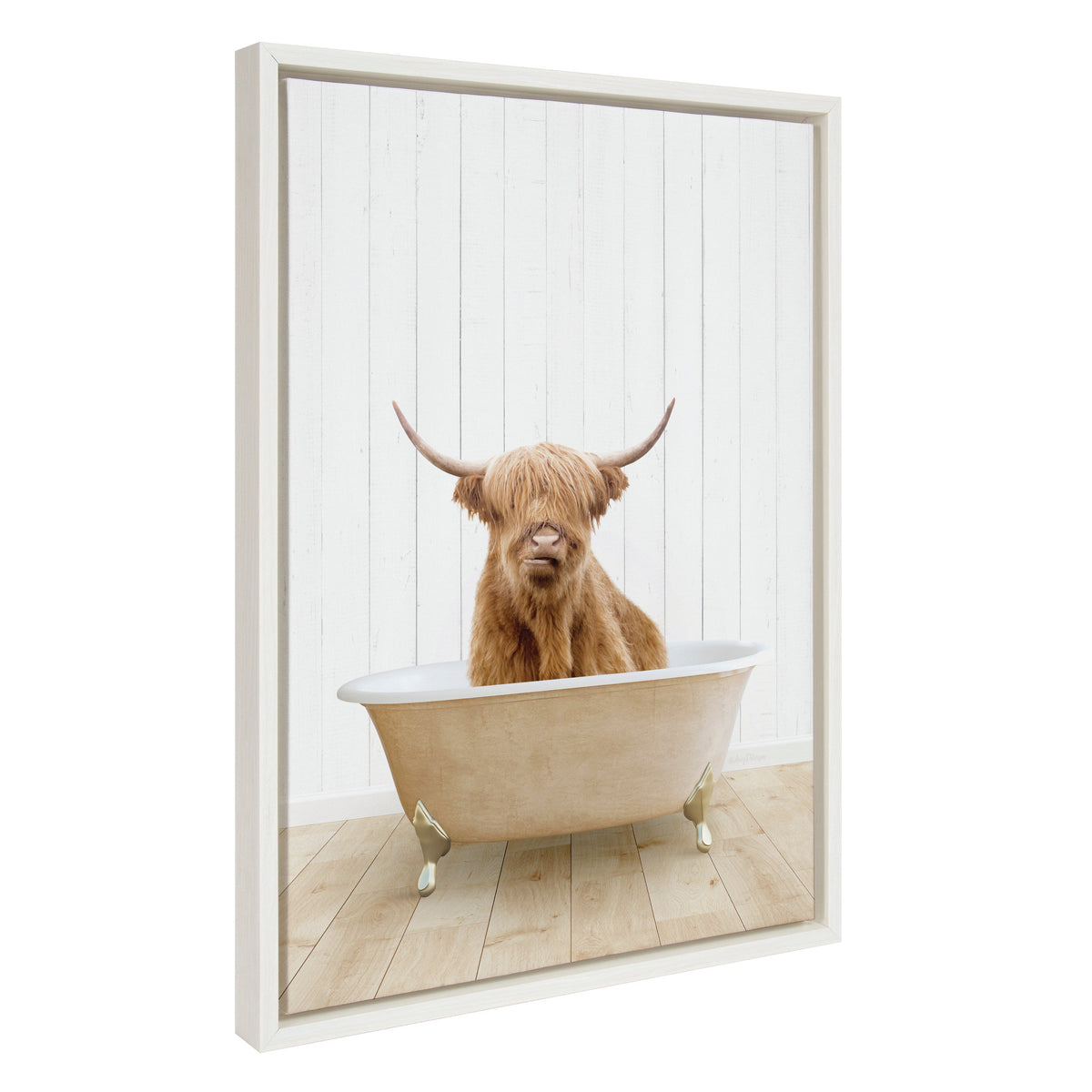 Sylvie Highland Cow Farmhouse Bath Framed Canvas by Amy Peterson Art Studio