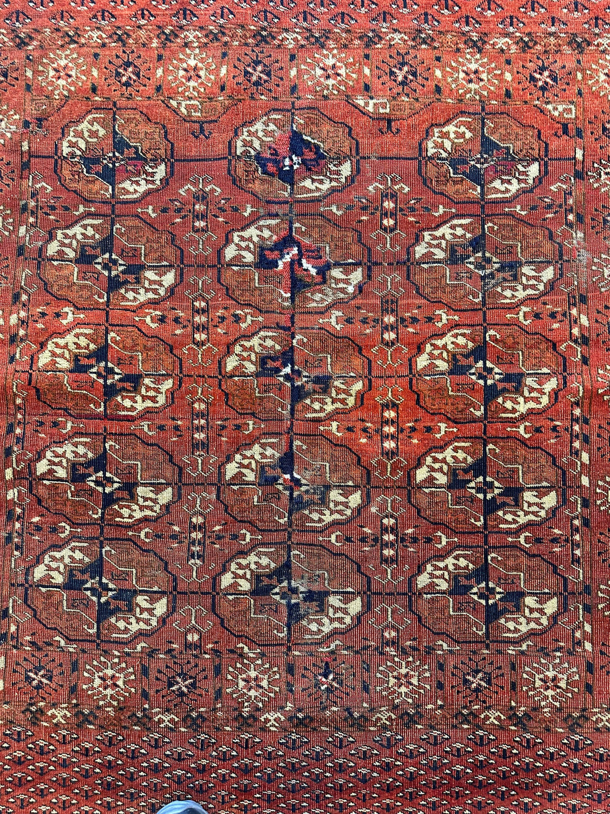 Antique Tekke Rug 3x4 | Rust, Ivory & Navy | Wool - Rugistan, view 8
