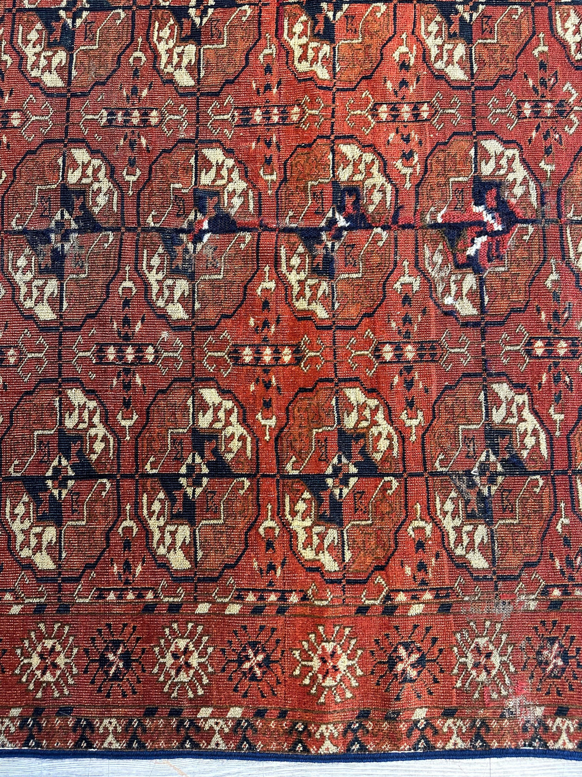 Antique Tekke Rug 3x4 | Rust, Ivory & Navy | Wool - Rugistan, view 9