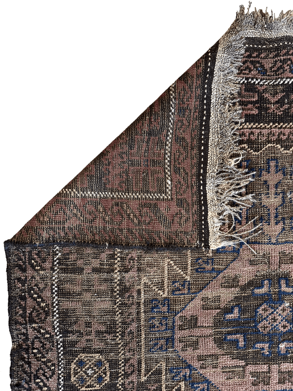 Antique Afghan Baluch Rug 3x6 | Brown, Beige & Navy | Hand-Knotted Wool - Rugistan, view 2