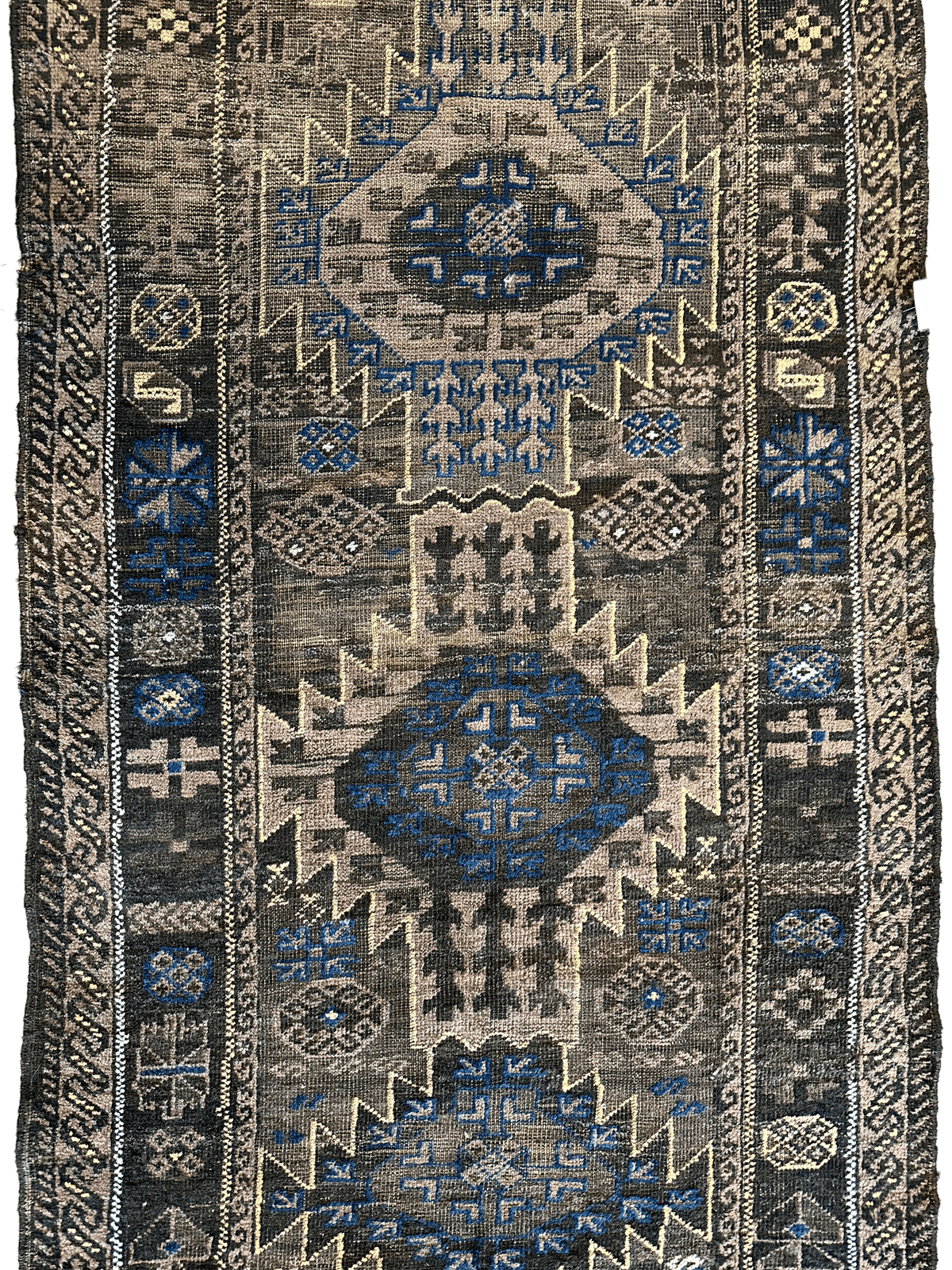 Antique Afghan Baluch Rug 3x6 | Brown, Beige & Navy | Hand-Knotted Wool - Rugistan, view 3