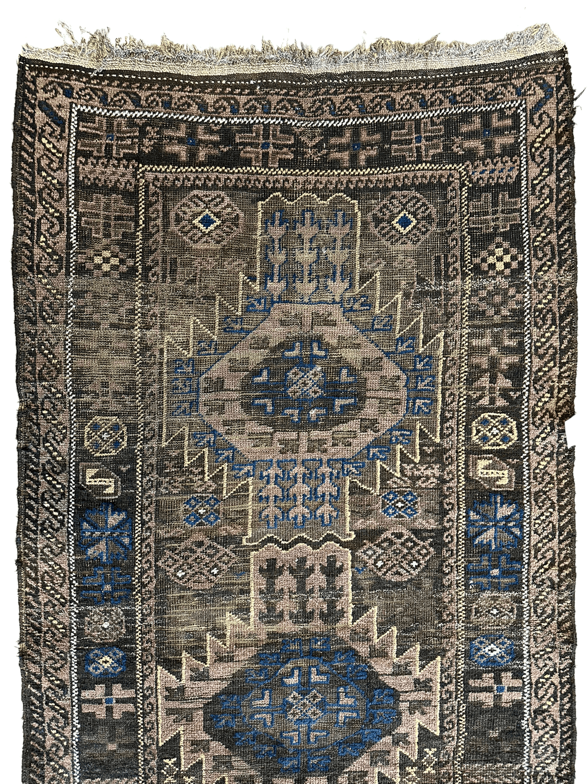 Antique Afghan Baluch Rug 3x6 | Brown, Beige & Navy | Hand-Knotted Wool - Rugistan, view 4