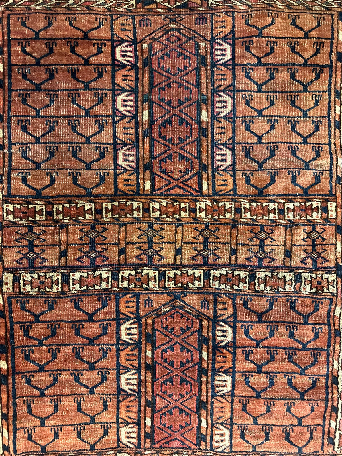 Antique Tekke Rug 4x5 | Rust, Brown & Ivory | Hand-Knotted Wool - Rugistan, view 11
