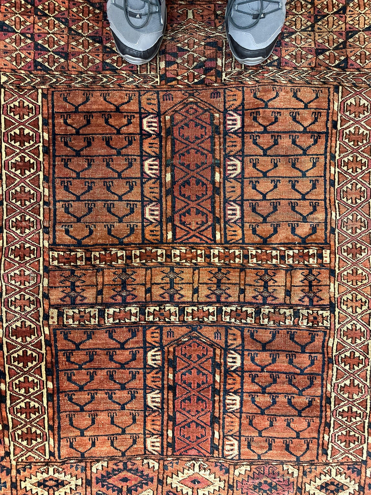 Antique Tekke Rug 4x5 | Rust, Brown & Ivory | Hand-Knotted Wool - Rugistan, view 2