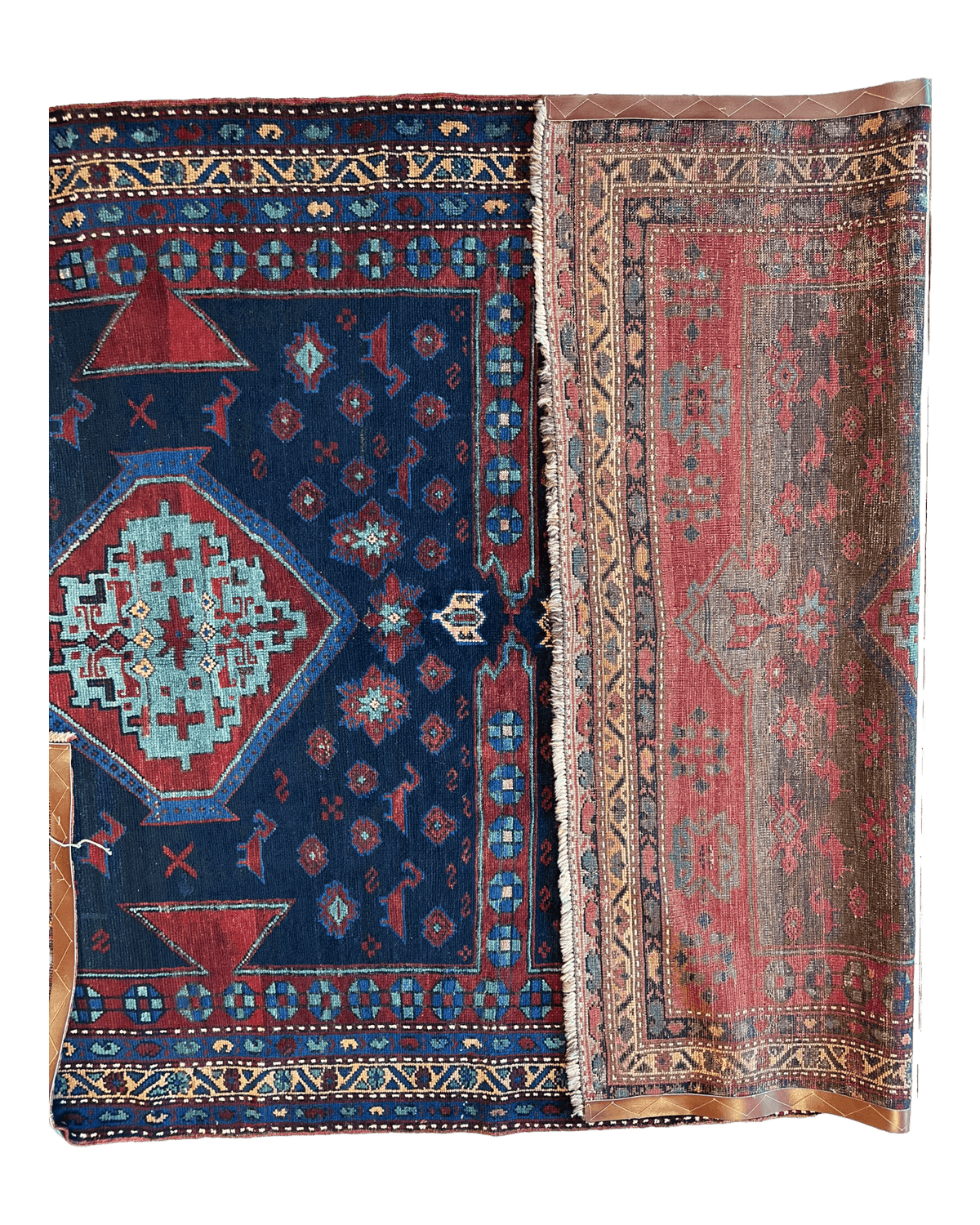 Antique Caucasian Kazak Rug 5x8 | Navy, Red & Light Blue | Hand-Knotted Wool - Rugistan, view 10