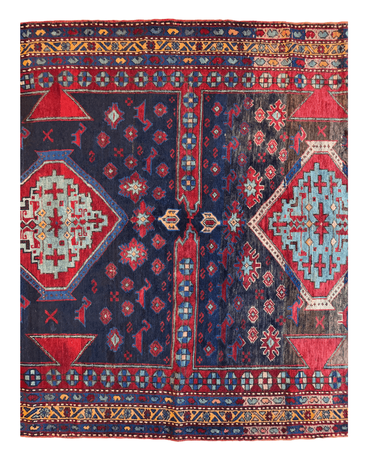 Antique Caucasian Kazak Rug 5x8 | Navy, Red & Light Blue | Hand-Knotted Wool - Rugistan, view 9