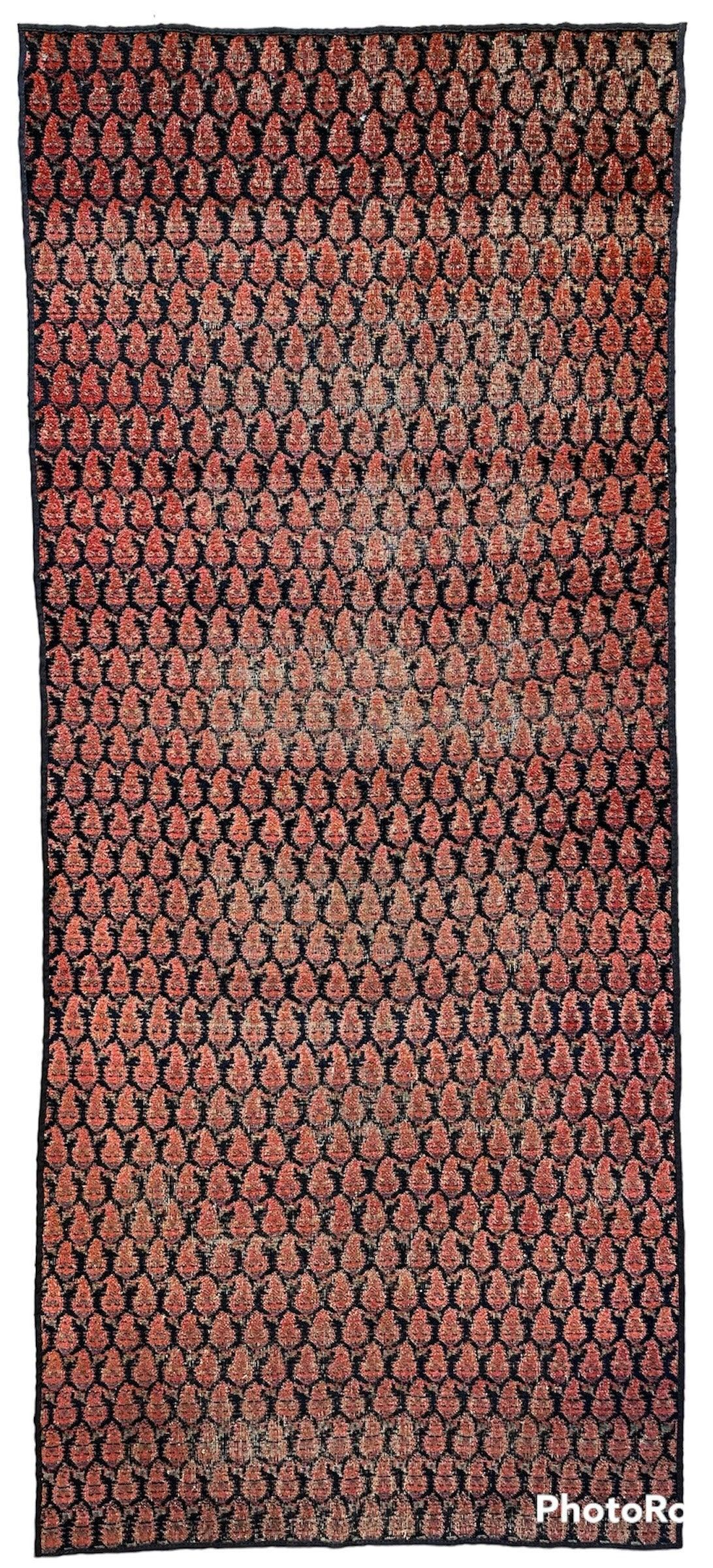 Antique Persian Kurdish Runner 3x8 | Red, Navy & Pink | Hand-Knotted Wool - Rugistan