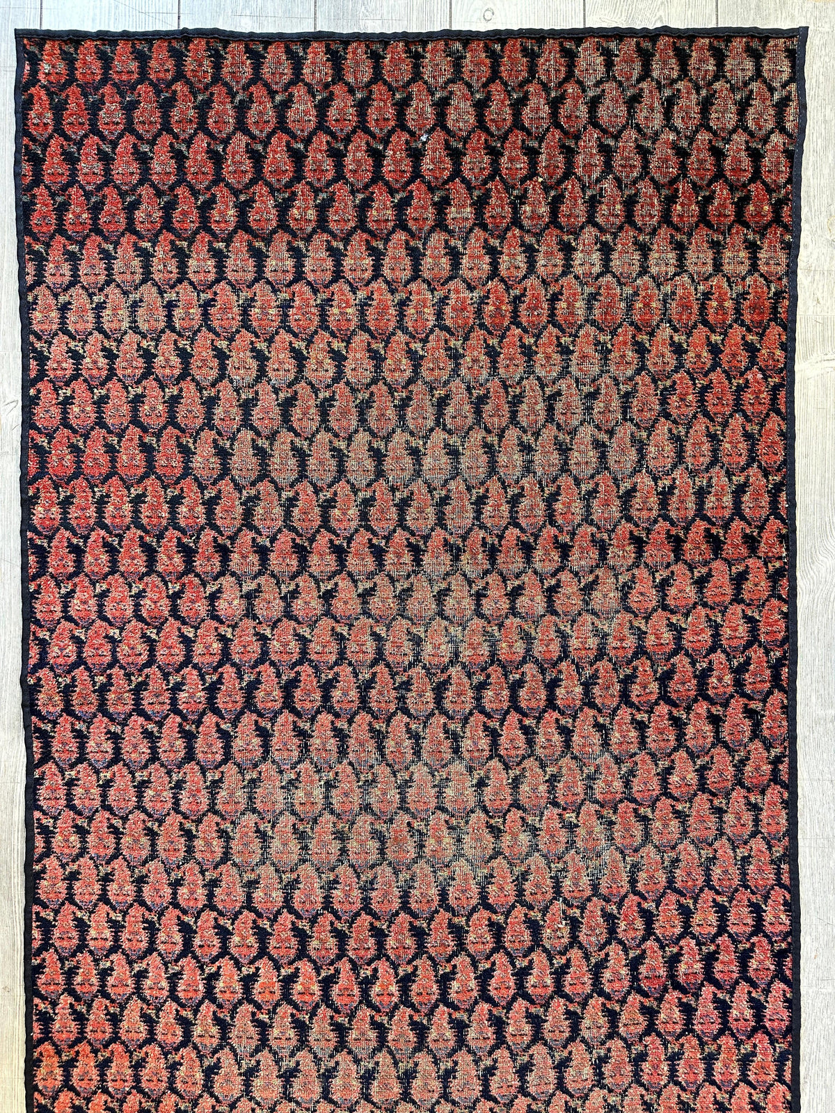Antique Persian Kurdish Runner 3x8 | Red, Navy & Pink | Hand-Knotted Wool - Rugistan, view 3