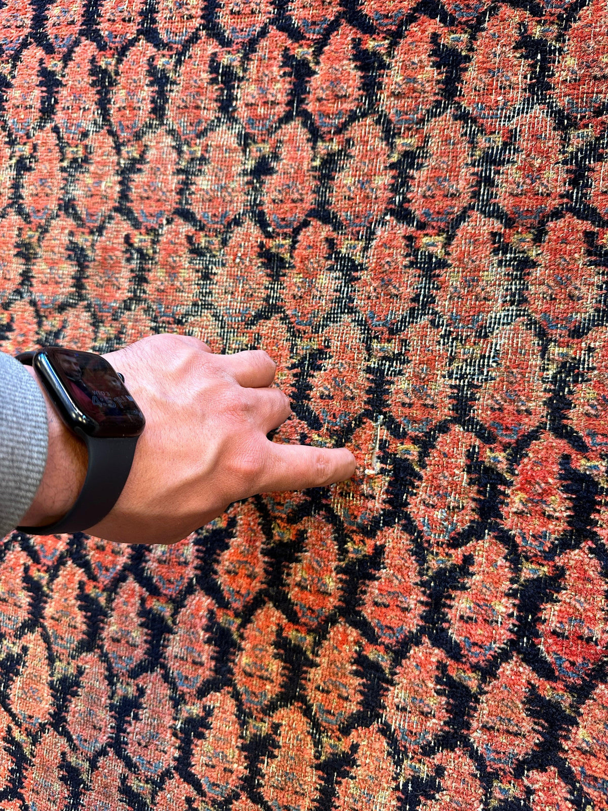Antique Persian Kurdish Runner 3x8 | Red, Navy & Pink | Hand-Knotted Wool - Rugistan, view 5