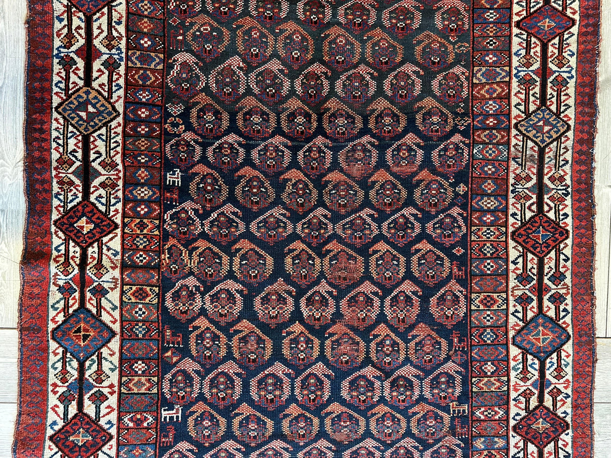 Antique Persian Afshar Rug 4x9 | Navy, Ivory & Red | Hand-Knotted Wool - Rugistan, view 3