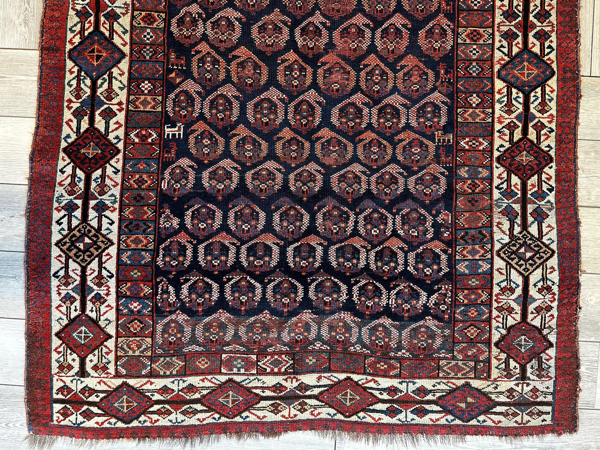 Antique Persian Afshar Rug 4x9 | Navy, Ivory & Red | Hand-Knotted Wool - Rugistan, view 4
