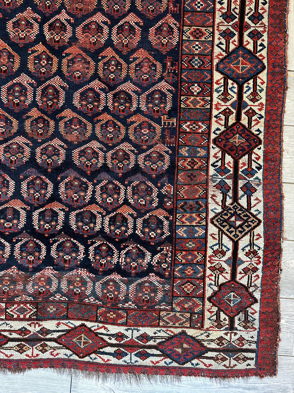 Antique Persian Afshar Rug 4x9 | Navy, Ivory & Red | Hand-Knotted Wool - Rugistan, view 8