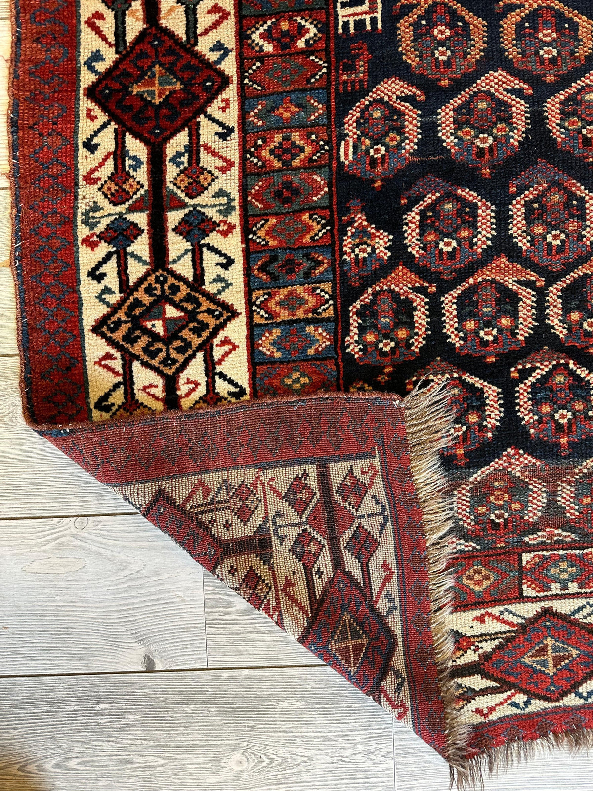 Antique Persian Afshar Rug 4x9 | Navy, Ivory & Red | Hand-Knotted Wool - Rugistan, view 9