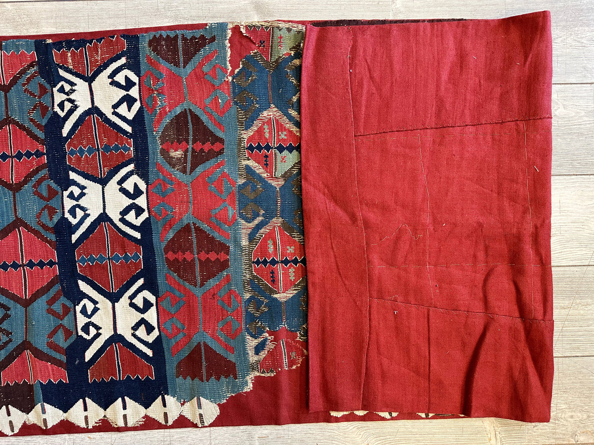 Antique Turkish Kilim Runner 2x11 | Red, Navy & Blue | Hand-Woven Wool Flatweave - Rugistan, view 8