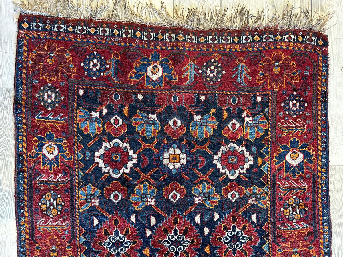 Antique Persian Rug 4x5 | Navy, Red & Ivory | Hand-Knotted Wool - Rugistan, view 3