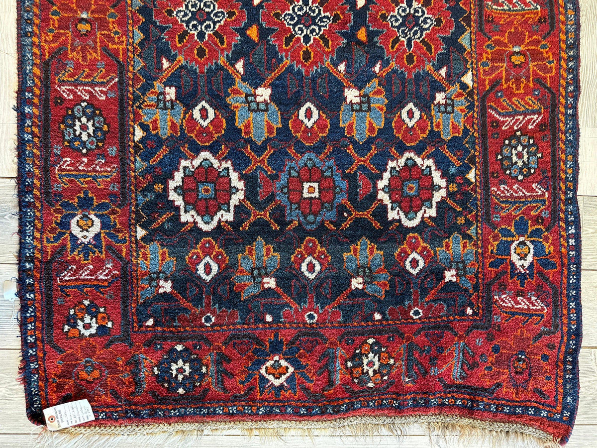 Antique Persian Rug 4x5 | Navy, Red & Ivory | Hand-Knotted Wool - Rugistan, view 4