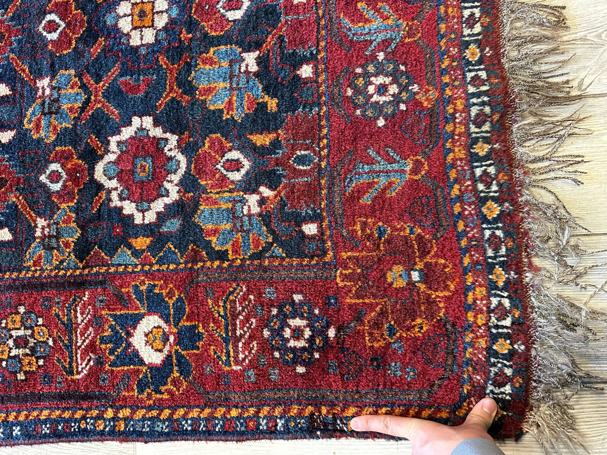 Antique Persian Rug 4x5 | Navy, Red & Ivory | Hand-Knotted Wool - Rugistan, view 5