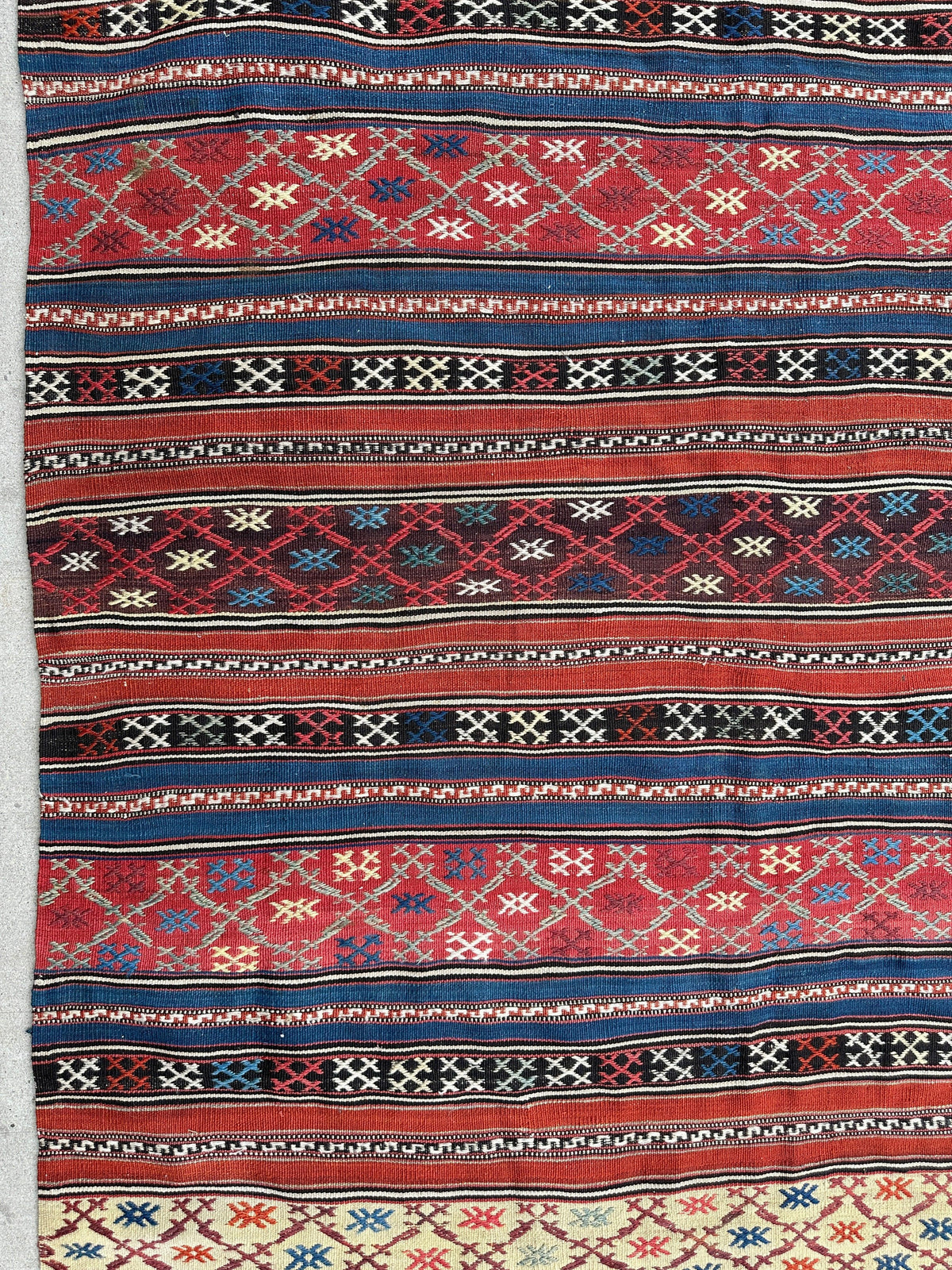 Antique Caucasian Shahsavan Rug 5x7 | Red, Navy & Blue | Hand-Woven Wool Flatweave - Rugistan, view 5