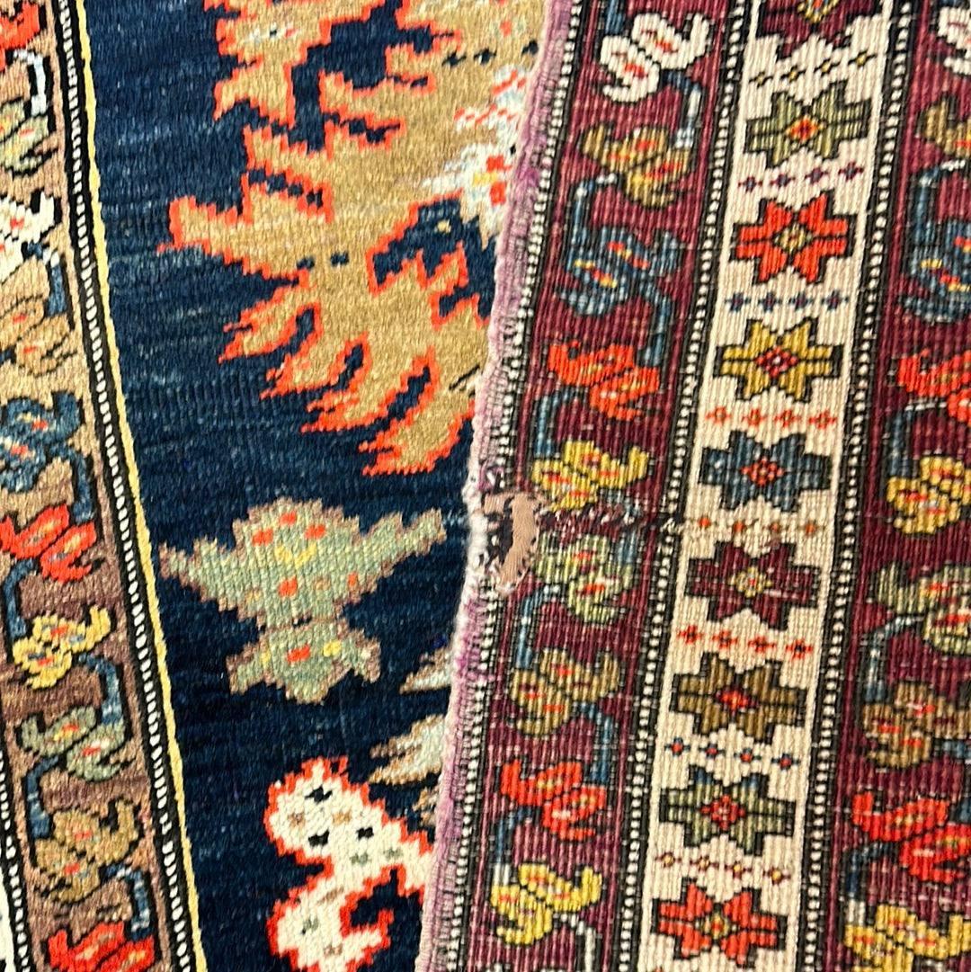 Antique Caucasian Rug 3x7 | Navy, Ivory & Gold | Hand-Knotted Wool - Rugistan, view 6