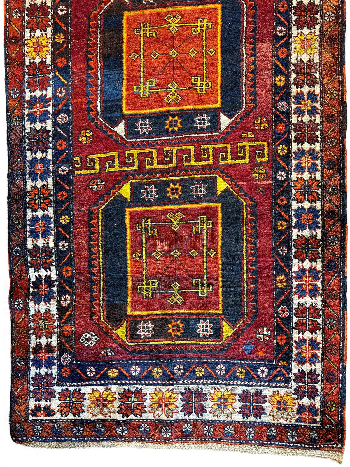 Vintage Persian Kurdish Runner 4x12 | Burgundy, Navy & Ivory | Hand-Knotted Wool - Rugistan, view 4