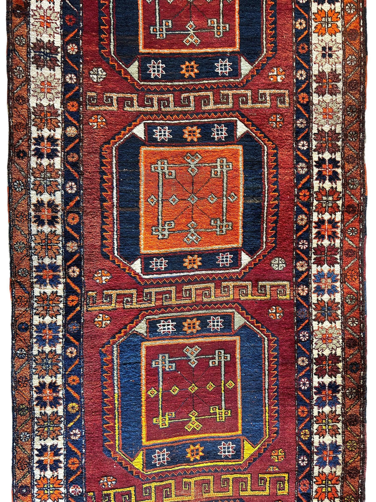 Vintage Persian Kurdish Runner 4x12 | Burgundy, Navy & Ivory | Hand-Knotted Wool - Rugistan, view 6
