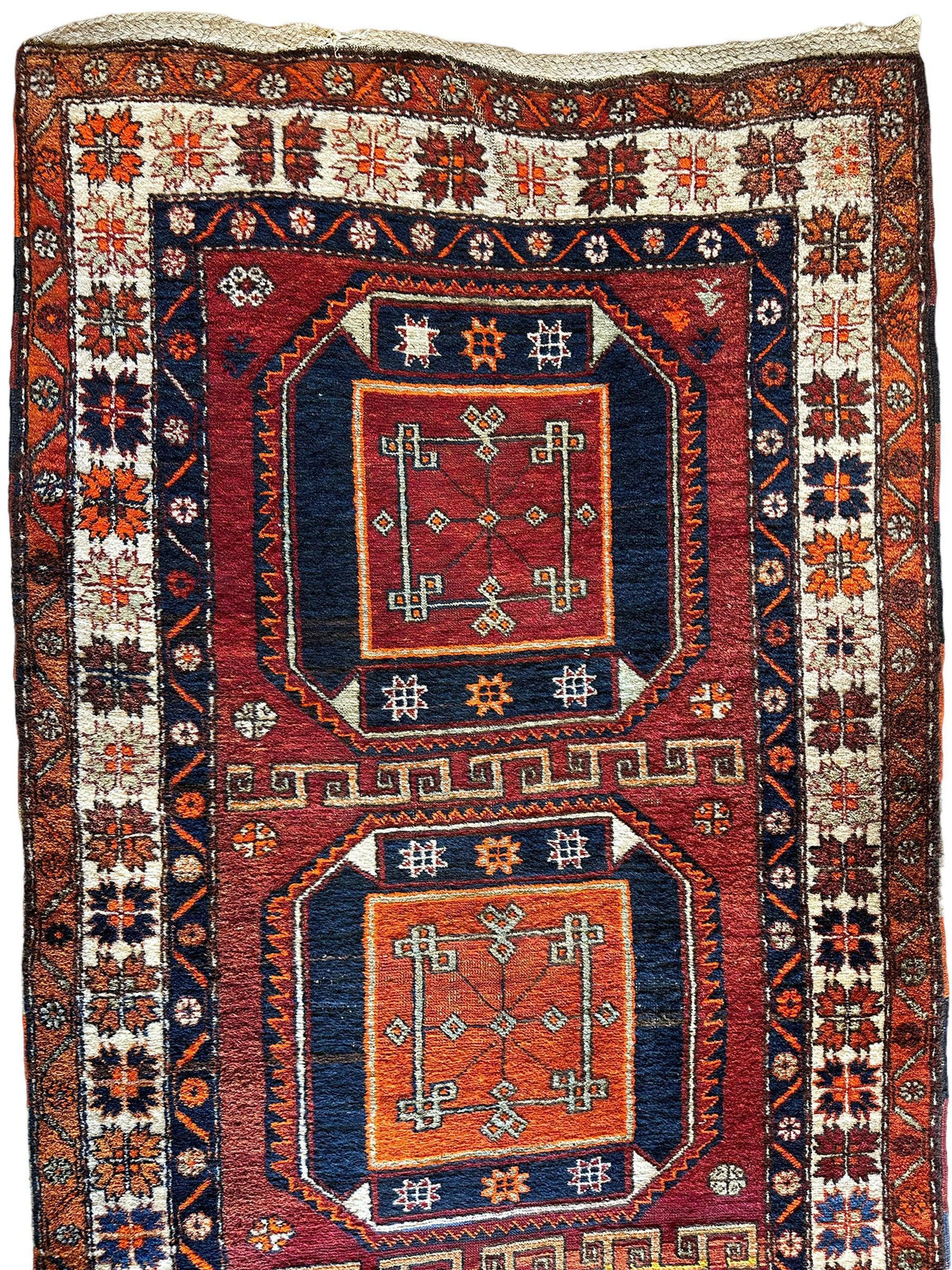 Vintage Persian Kurdish Runner 4x12 | Burgundy, Navy & Ivory | Hand-Knotted Wool - Rugistan, view 7