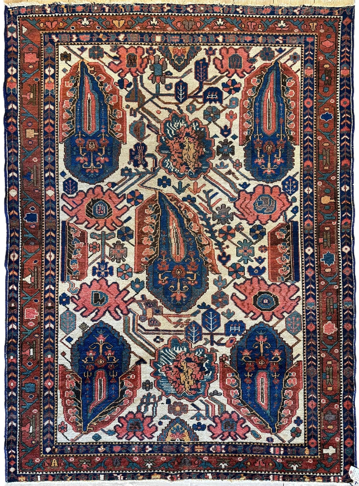 Antique Persian Malayer Rug 5x7 | Ivory, Navy & Red | Hand-Knotted Wool - Rugistan