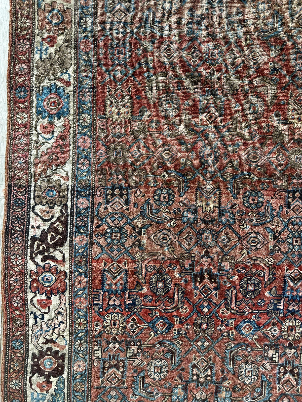Antique Persian Hamadan Rug 4x7 | Rust, Ivory & Light Blue | Hand-Knotted Wool - Rugistan, view 10