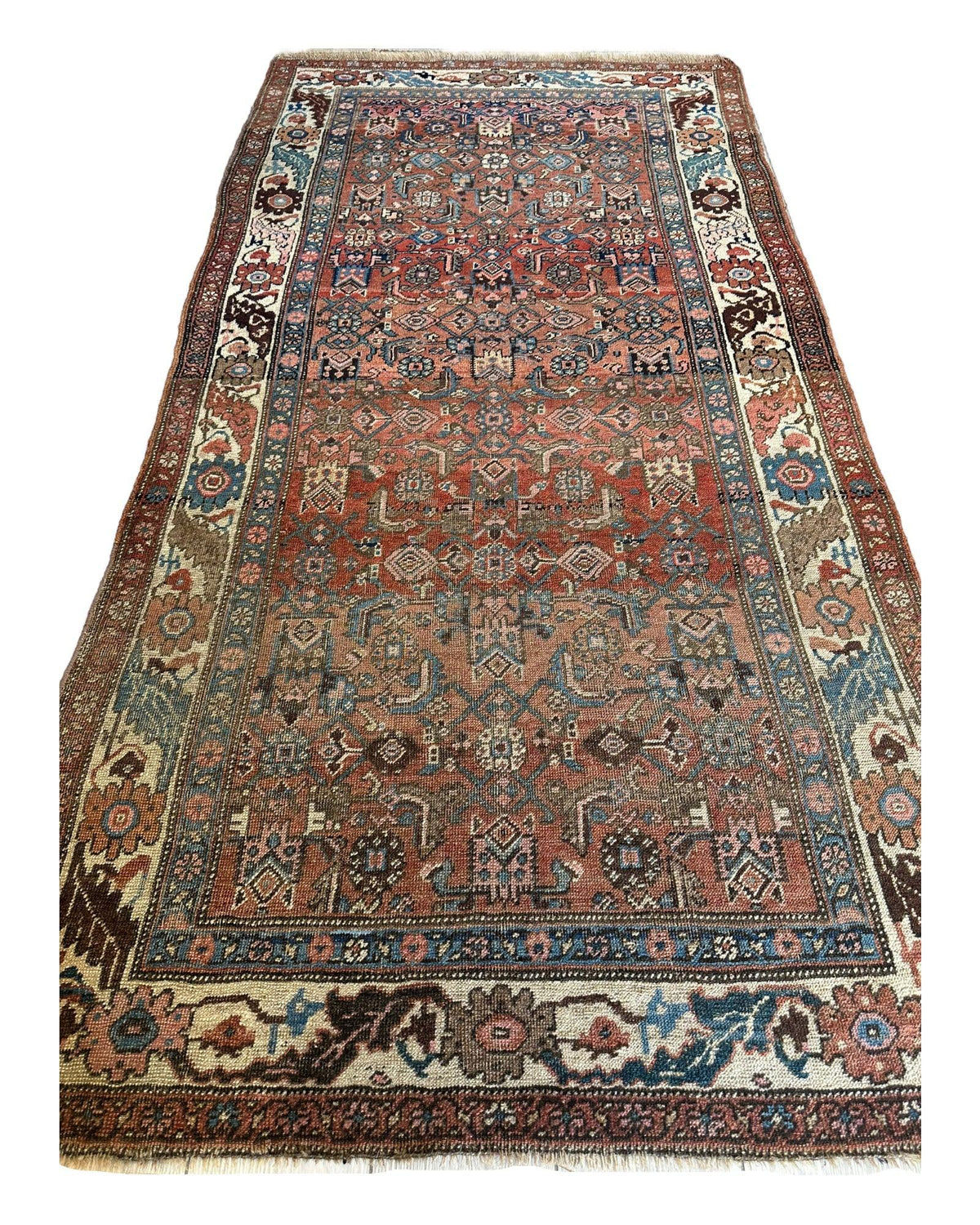 Antique Persian Hamadan Rug 4x7 | Rust, Ivory & Light Blue | Hand-Knotted Wool - Rugistan, view 2