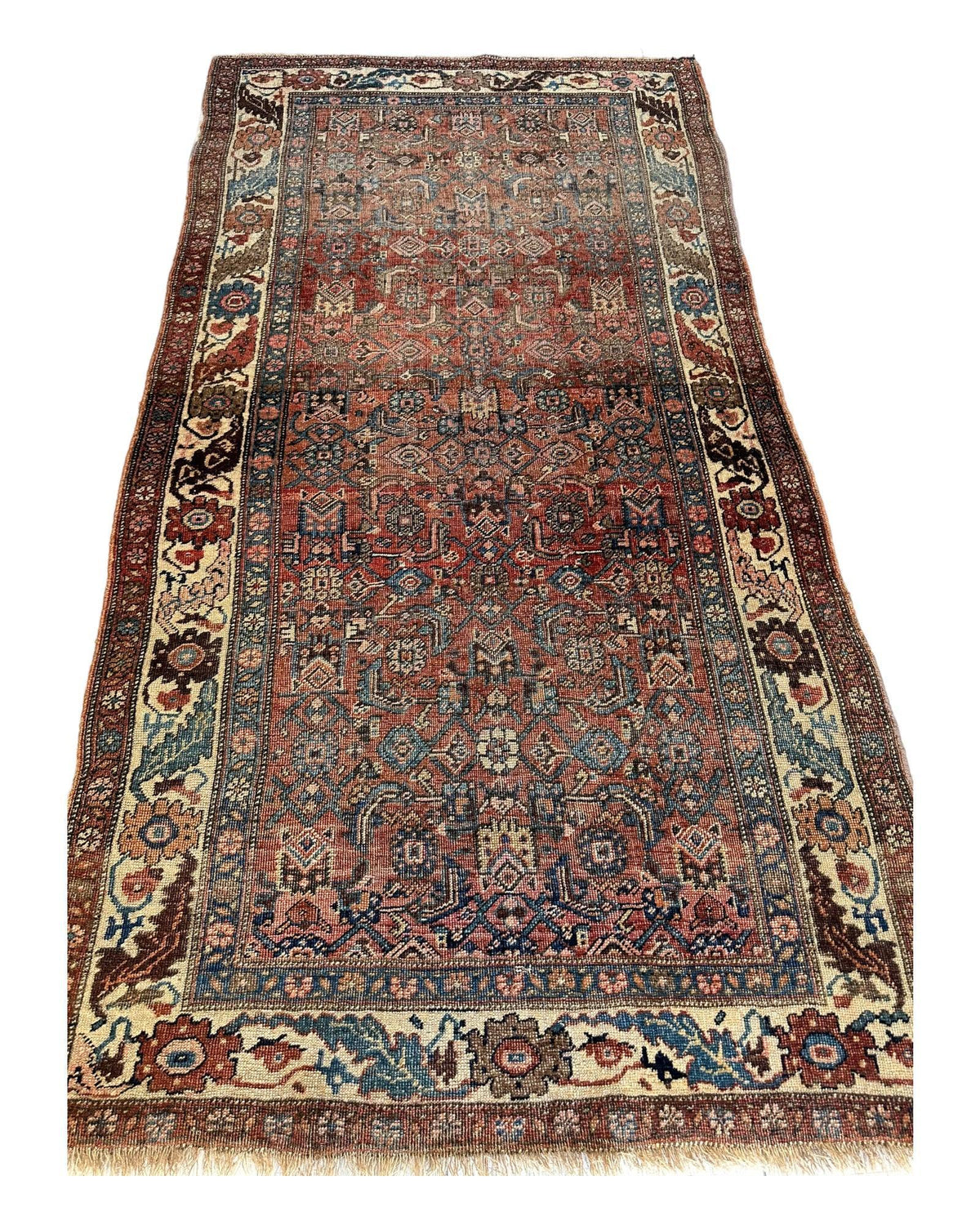 Antique Persian Hamadan Rug 4x7 | Rust, Ivory & Light Blue | Hand-Knotted Wool - Rugistan, view 3