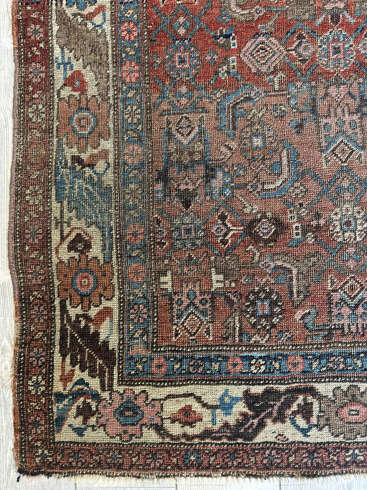 Antique Persian Hamadan Rug 4x7 | Rust, Ivory & Light Blue | Hand-Knotted Wool - Rugistan, view 5