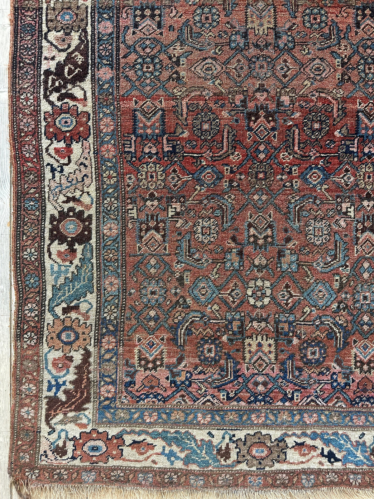 Antique Persian Hamadan Rug 4x7 | Rust, Ivory & Light Blue | Hand-Knotted Wool - Rugistan, view 7